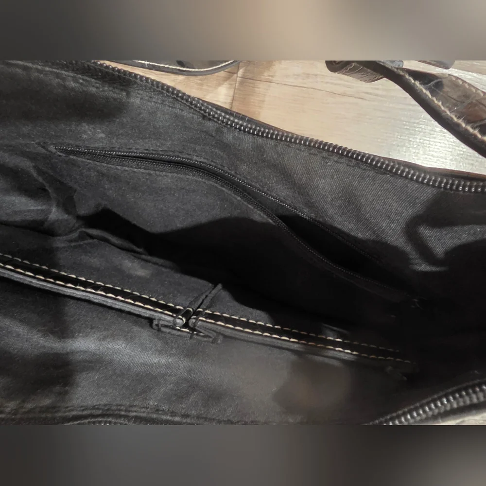 ROSETTI Y2K CROC EMBOSSED BLACK LUNE CROISSANT BAG Shoulder Preppy 2000s Shiny